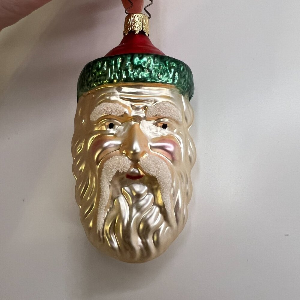 Vintage Christmas Ornament, West Germany Santa Head Hand Blown & Painted Glass